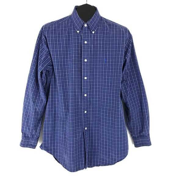 Ralph Lauren Blake Button Down Shirt Men's Medium Blue Plaid 100% Cotton Casual - Picture 1 of 11